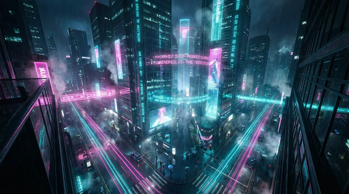iphone直播 竖屏短剧平台首页背景 - 赛博朋克都市夜景